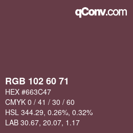 Color code: RGB 102 60 71 | qconv.com
