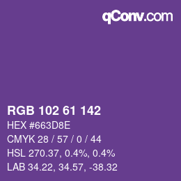 Color code: RGB 102 61 142 | qconv.com