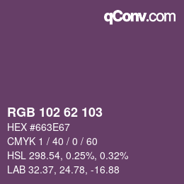 Color code: RGB 102 62 103 | qconv.com