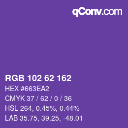 Color code: RGB 102 62 162 | qconv.com