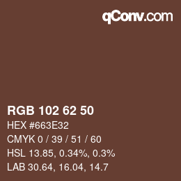 Color code: RGB 102 62 50 | qconv.com