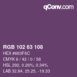 Color code: RGB 102 63 108 | qconv.com