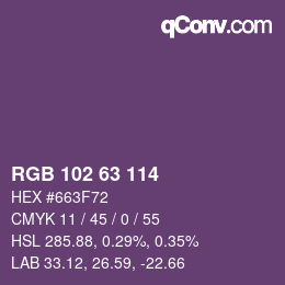 Color code: RGB 102 63 114 | qconv.com