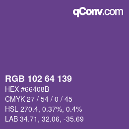 Color code: RGB 102 64 139 | qconv.com