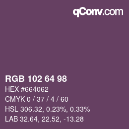 Color code: RGB 102 64 98 | qconv.com