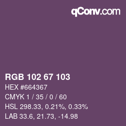 Color code: RGB 102 67 103 | qconv.com