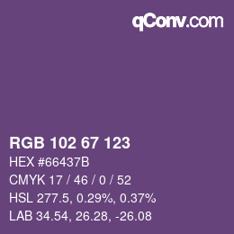 Color code: RGB 102 67 123 | qconv.com