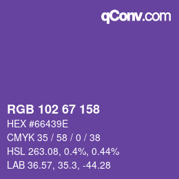 Color code: RGB 102 67 158 | qconv.com