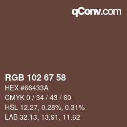 Color code: RGB 102 67 58 | qconv.com