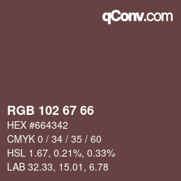 Color code: RGB 102 67 66 | qconv.com