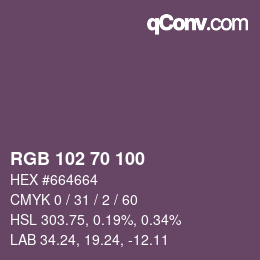 Color code: RGB 102 70 100 | qconv.com