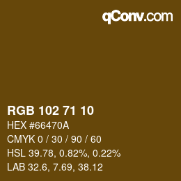 Color code: RGB 102 71 10 | qconv.com