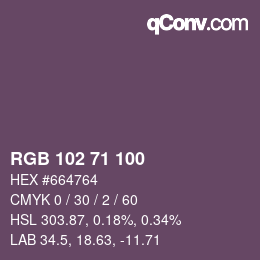 Color code: RGB 102 71 100 | qconv.com