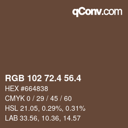 カラーコード: RGB 102 72.4 56.4 | qconv.com