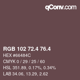 カラーコード: RGB 102 72.4 76.4 | qconv.com