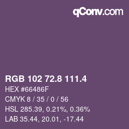 カラーコード: RGB 102 72.8 111.4 | qconv.com