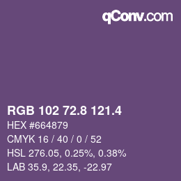 カラーコード: RGB 102 72.8 121.4 | qconv.com