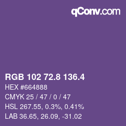 カラーコード: RGB 102 72.8 136.4 | qconv.com