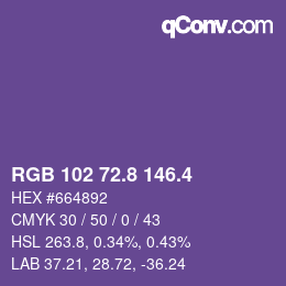カラーコード: RGB 102 72.8 146.4 | qconv.com