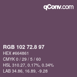 カラーコード: RGB 102 72.8 97 | qconv.com