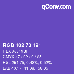 Color code: RGB 102 73 191 | qconv.com