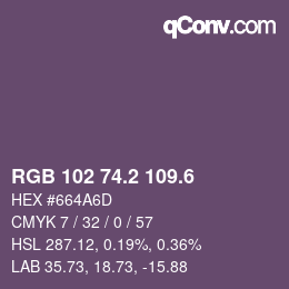 カラーコード: RGB 102 74.2 109.6 | qconv.com