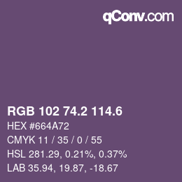 カラーコード: RGB 102 74.2 114.6 | qconv.com