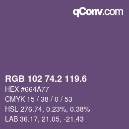 カラーコード: RGB 102 74.2 119.6 | qconv.com