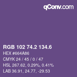 カラーコード: RGB 102 74.2 134.6 | qconv.com