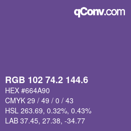 カラーコード: RGB 102 74.2 144.6 | qconv.com