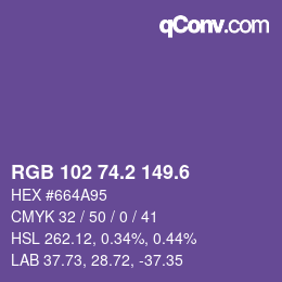 カラーコード: RGB 102 74.2 149.6 | qconv.com