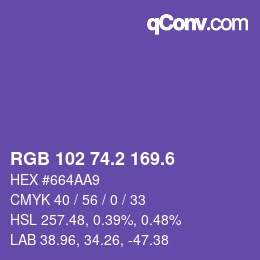 カラーコード: RGB 102 74.2 169.6 | qconv.com