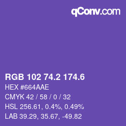 カラーコード: RGB 102 74.2 174.6 | qconv.com