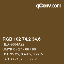カラーコード: RGB 102 74.2 34.6 | qconv.com