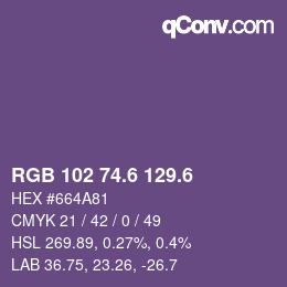 カラーコード: RGB 102 74.6 129.6 | qconv.com
