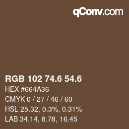 カラーコード: RGB 102 74.6 54.6 | qconv.com