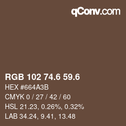 カラーコード: RGB 102 74.6 59.6 | qconv.com