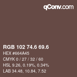 カラーコード: RGB 102 74.6 69.6 | qconv.com