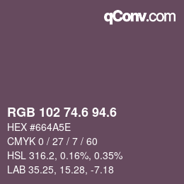 カラーコード: RGB 102 74.6 94.6 | qconv.com