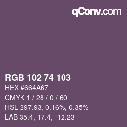 Color code: RGB 102 74 103 | qconv.com