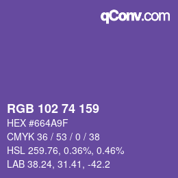 Color code: RGB 102 74 159 | qconv.com