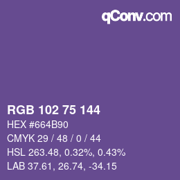 Color code: RGB 102 75 144 | qconv.com