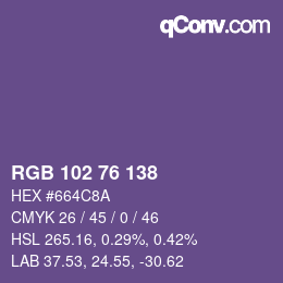 Color code: RGB 102 76 138 | qconv.com