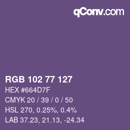 颜色代码: RGB 102 77 127 | qconv.com