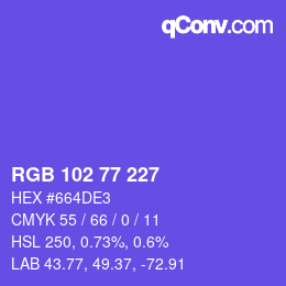 Color code: RGB 102 77 227 | qconv.com