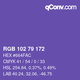 Color code: RGB 102 79 172 | qconv.com