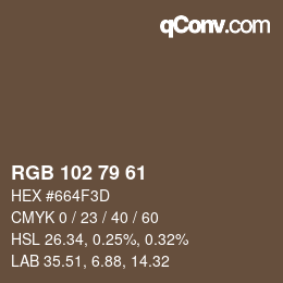 Color code: RGB 102 79 61 | qconv.com