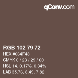 Color code: RGB 102 79 72 | qconv.com