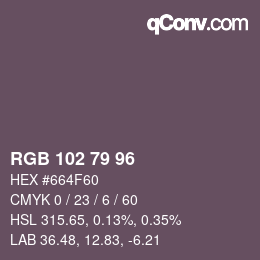 カラーコード: RGB 102 79 96 | qconv.com