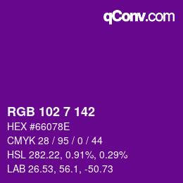 Color code: RGB 102 7 142 | qconv.com